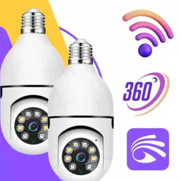 Kit 2 Câmera Segurança Wifi Ip Sem Fio 360 Com Encaixe Lâmpada